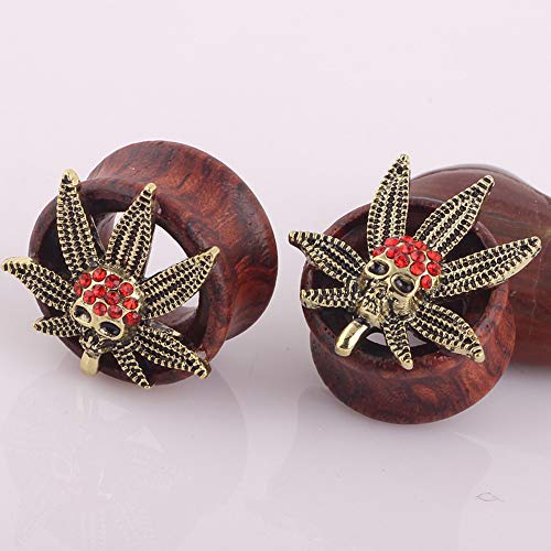 Pendientes de cartílago Helix Stud 1 par de tapones para los oídos de madera, estilo vintage, para dilatadores con diamantes de imitación rojos, unisex, 8 MM-20 mm