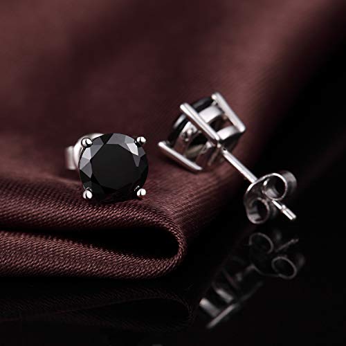 Pendientes de Plata, Pendientes para hombre, Pendiente mujer con una circonita, Pendientes de piedra negra pendientes de cristal de mujer, Pendiente Plata de Ley para utilizar todos los días 6mm
