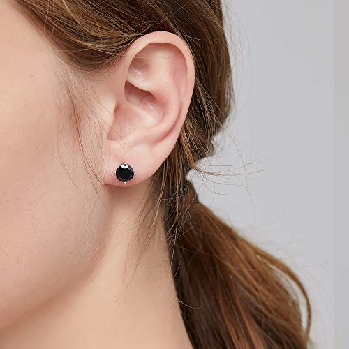 Pendientes de Plata, Pendientes para hombre, Pendiente mujer con una circonita, Pendientes de piedra negra pendientes de cristal de mujer, Pendiente Plata de Ley para utilizar todos los días 6mm