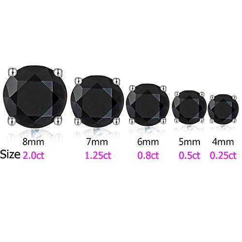 Pendientes de Plata, Pendientes para hombre, Pendiente mujer con una circonita, Pendientes de piedra negra pendientes de cristal de mujer, Pendiente Plata de Ley para utilizar todos los días 6mm