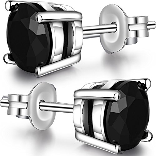 Pendientes de Plata, Pendientes para hombre, Pendiente mujer con una circonita, Pendientes de piedra negra pendientes de cristal de mujer, Pendiente Plata de Ley para utilizar todos los días 6mm