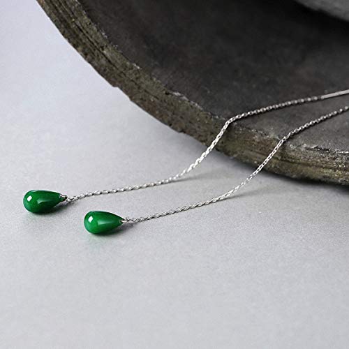 Pendientes Lotus Fun S925 de plata de ley con piedras de jade retro, gotas de agua, pendientes largos, joyería de moda para mujeres y niñas