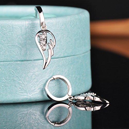 Pendientes Mujer Chica Niña Yumilok- Moda Pendientes Plata de Ley 925 Estilo de Alas con Circonitas