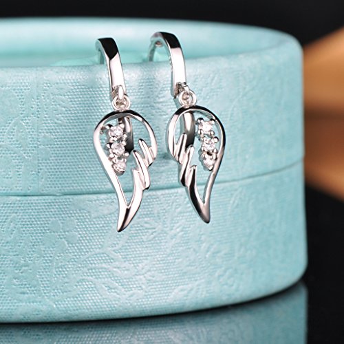 Pendientes Mujer Chica Niña Yumilok- Moda Pendientes Plata de Ley 925 Estilo de Alas con Circonitas
