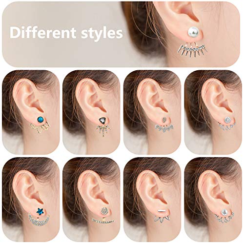 Pendientes Mujer, Comius 9 Pares Flor de Loto Hueco Pendientes Chaquetas para Mujeres Niñas Zirconia Cúbica Sencillo Elegante Pendientes Piercing de Oreja