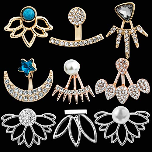 Pendientes Mujer, Comius 9 Pares Flor de Loto Hueco Pendientes Chaquetas para Mujeres Niñas Zirconia Cúbica Sencillo Elegante Pendientes Piercing de Oreja