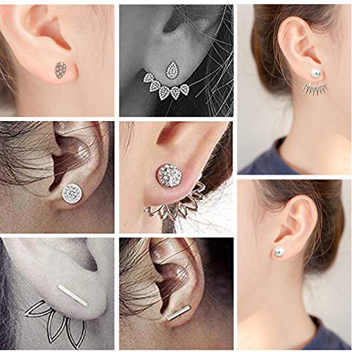 Pendientes Mujer, Comius 9 Pares Flor de Loto Hueco Pendientes Chaquetas para Mujeres Niñas Zirconia Cúbica Sencillo Elegante Pendientes Piercing de Oreja
