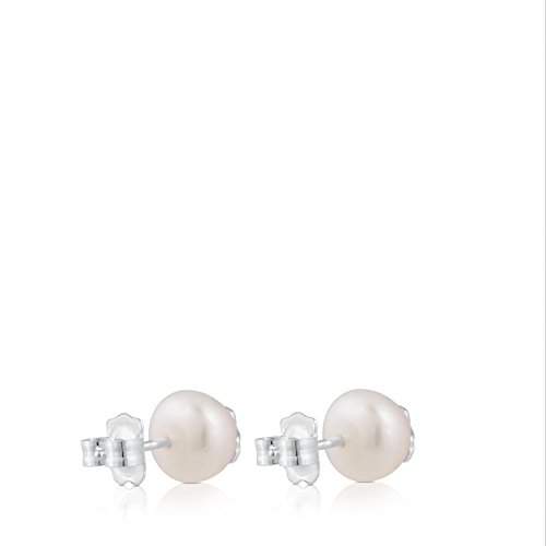 Pendientes TOUS Bear en plata de primera ley y perlas cultivadas, Cierre presión. motifo: 1 cm