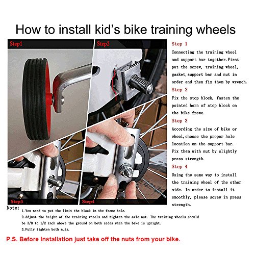 PengXiang ruedines para bicicleta infantil 12, 14, 16, 18 y 20 pulgadas, 1 par Seguridad ruedines, niño, Pink-B