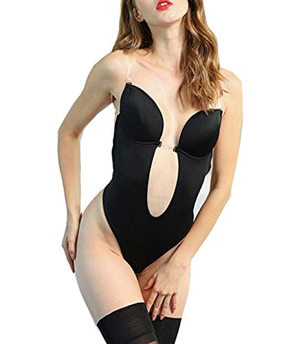 Peony.t Sexy Body para Mujer con Profundo Escote en V y Correas Transparentes Sin Espalda Sin Mangas Mono Corsé Oculto Body Shapewear (32, Beige)