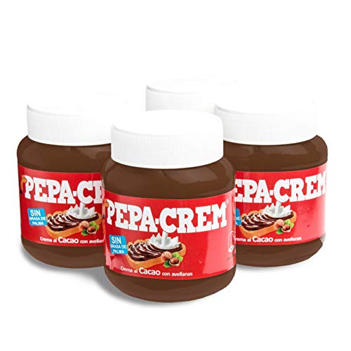 Pepa-Crem. Crema de cacao con avellanas para untar. Sin Aceite de Palma - Sin Gluten - Pack 4 tarros de 400 gr. / tarro.