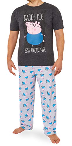 Peppa Pig Pijama Hombre Verano, Pijamas de 2 Piezas, Regalos para Hombre (Gris, XL)