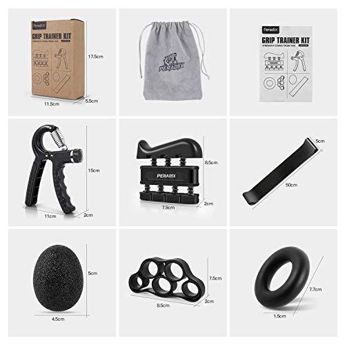 Peradix Fortalecedores de Mano Ajustables Agarre Manual Ejercicio,Fortalecedores de Agarre Kit （Juego de 6）, Fortalecedor de Agarre de Mano,Anillo de Ejercicio y Antiestrés Bolas para Artritis