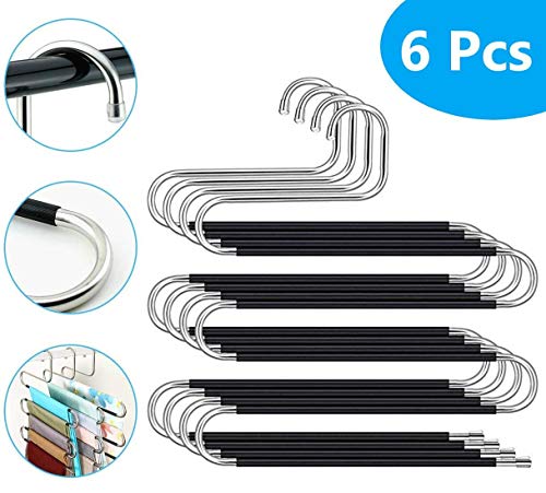 Percha para pantalones, 6 unidades de perchas para pantalones, ahorro de espacio, perchas para ropa, pantalones y pantalones, antideslizantes, organizador para bufandas, vaqueros, ropa, pantalones