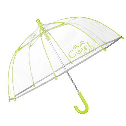 PERLETTI Paraguas Transparente Niño Niña Amarillo - Paraguas de Burbuja y Ribete Reflectante - Resistente Antiviento con Apertura Manual de Seguridad - 3/6 Años - Diámetro 64 cm Cool Kids - Verde