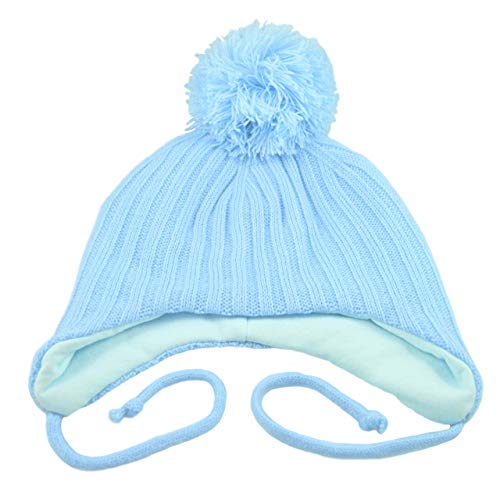 Pesci Baby Gorro Bebe Pompón Invierno Caliente de Punto Niño Niña Sombrero Orejeras y Corbatas para la Barbilla 2,2 TOG Térmico 0-18 Meses, Azul 6-12 Meses