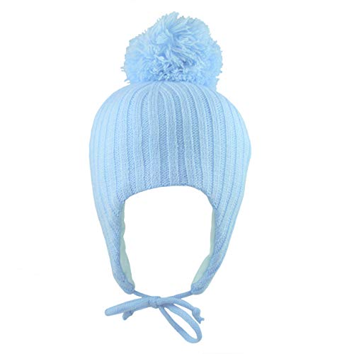 Pesci Baby Gorro Bebe Pompón Invierno Caliente de Punto Niño Niña Sombrero Orejeras y Corbatas para la Barbilla 2,2 TOG Térmico 0-18 Meses, Azul 6-12 Meses