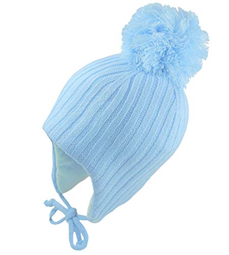 Pesci Baby Gorro Bebe Pompón Invierno Caliente de Punto Niño Niña Sombrero Orejeras y Corbatas para la Barbilla 2,2 TOG Térmico 0-18 Meses, Azul 6-12 Meses