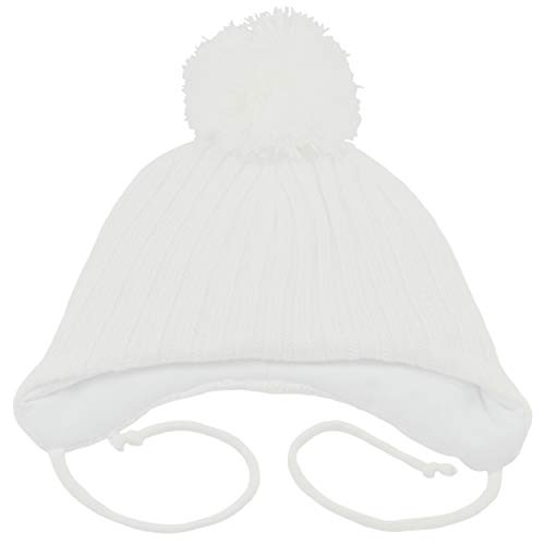 Pesci Baby Gorro Bebe Pompón Invierno Caliente de Punto Niño Niña Sombrero Orejeras y Corbatas para la Barbilla 2,2 TOG Térmico 0-18 Meses, Blanco 3-6 Meses