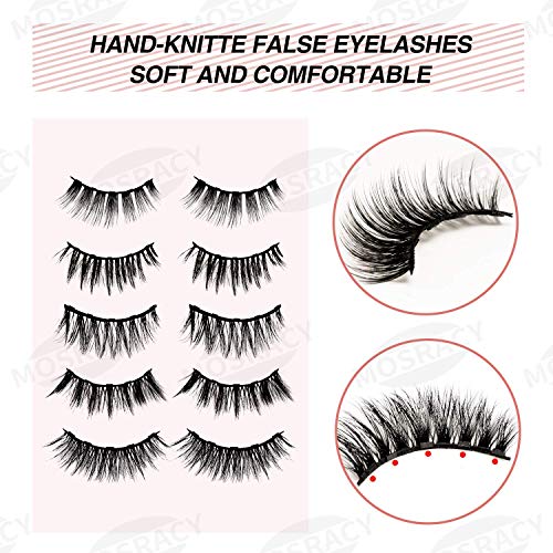 Pestañas Magnético, MOSRACY Kit de Pestañas Magnéticas Impermeables Reutilizables con Pestañas Postizas Naturales (5 pares)/Pinzas un regalo para la novia/amante de la belleza