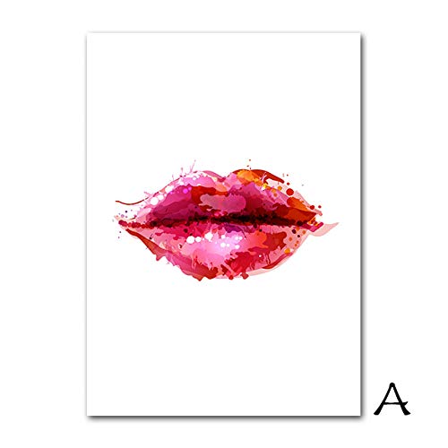 Pestañas Modernas Labios Rojos Carteles de Moda Maquillaje Lienzo Pintura Arte de la Pared Cartel nórdico Imágenes de Pared para salón de Belleza Decoración 40x60cmX3 Sin Marco