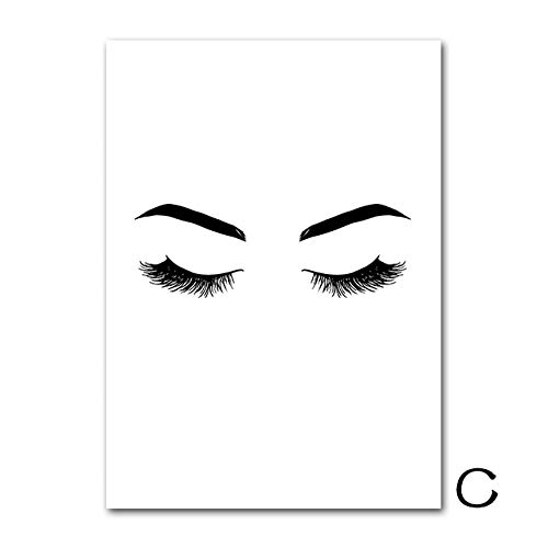 Pestañas Modernas Labios Rojos Carteles de Moda Maquillaje Lienzo Pintura Arte de la Pared Cartel nórdico Imágenes de Pared para salón de Belleza Decoración 40x60cmX3 Sin Marco