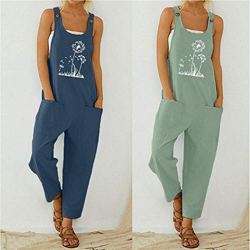 Petos de Pantalones Largo Casual para Mujer, Morbuy Verano Harem Mono Suelto Moda Bolsillos Overoles Jumpsuit Tirantes Playa Fiesta Noche Oficina Pantalones Embarazados (Diente de león Verde,XXXL)