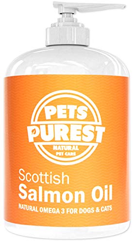 Pets Purest 100% Natural Premium Aceite de Salmón Escocés. Suplemento BARF Omega 3 6 y 9 Para Perros, Gatos, Caballos, Hurones y Mascotas. Promueve la Salud del Piel, las Articulaciones y el Cerebro