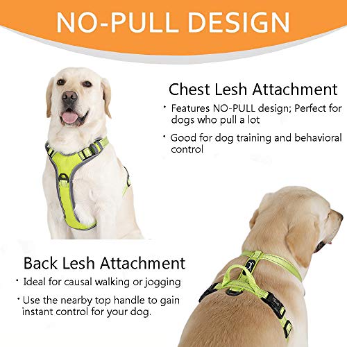 PETTOM Arnés para Perros Caminar, Arnés Pecho Antitirones Ajustable,Arnés Reflectante para Exteriores de 3M Sin tirón para Acampar Senderismo Visibilidad Nocturna