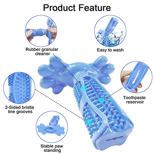 PETTOM Cepillo de Dientes para Perros Juguete para Masticar Masticable para Perros M-Size Caucho Natural Cuidado Dental para Perros Limpieza de Dientes de Perro (Fit: 10-40pounds Azul)