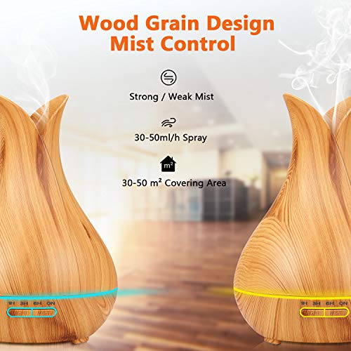 PEYOU 400ml Humidificador Aceites Esenciales, Difusor de Aromas con Control Remoto, Difusor de Aromaterapia Ultrasónico, 7-Color LED, 3-Ajuste de Tiempo Fijo, para Hogar, Oficina, Yoga