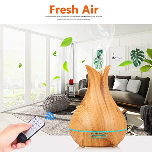 PEYOU 400ml Humidificador Aceites Esenciales, Difusor de Aromas con Control Remoto, Difusor de Aromaterapia Ultrasónico, 7-Color LED, 3-Ajuste de Tiempo Fijo, para Hogar, Oficina, Yoga