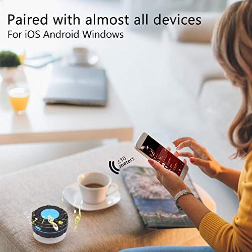 PEYOU Altavoz Bluetooth, IPX7 Impermeable Altavoz Ducha, Mini Altavoz Portatil Bluetooth 4.2 con Potente Ventosa [ Batería 400mAh ] Compatible para iPhone, iPad, Compatible para Samsung, Huawei