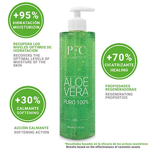 PFC Cosmetic Gel de Aloe Vera 100% Puro Loción Orgánica para y Piel Gel de Crema Hidratante Natural para Quemaduras de Sol After Sun con Aloe Barbadensis para Higiene y Cuidado Corporal Personal.