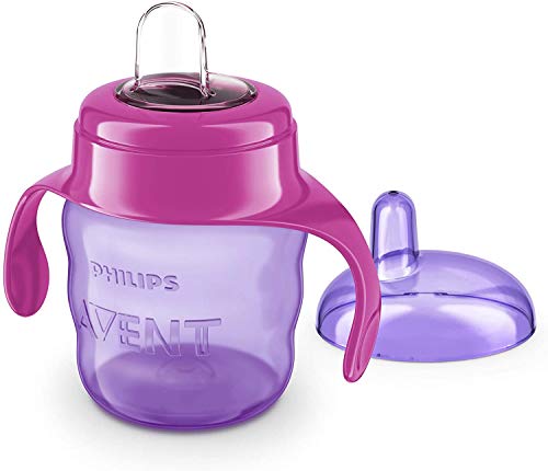 Philips Avent SCF551/03 - Vaso con boquilla de silicona para niña, válvula antigoteo, sin BPA, para bebe de 6 meses, 200 ml, color rosa