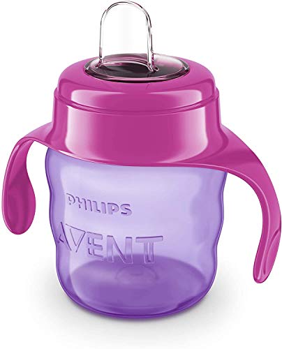 Philips Avent SCF551/03 - Vaso con boquilla de silicona para niña, válvula antigoteo, sin BPA, para bebe de 6 meses, 200 ml, color rosa