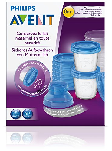 Philips Avent - Set de recipientes para leche materna (10 recipientes + 10 tapas + 2 adaptadores)