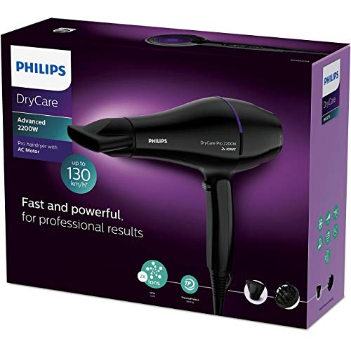 Philips BHD274/00 Pro DryCare - Secador de pelo con tecnología Thermoprotect, nivel frío, 2200 W, motor AC y 2 cabezales
