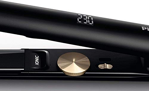 Philips Pro HPS930/00 - Plancha de Pelo Profesional, Placas Titanio 110 mm, Ionica, Control Digital Temperatura 140º a 230º, Negro