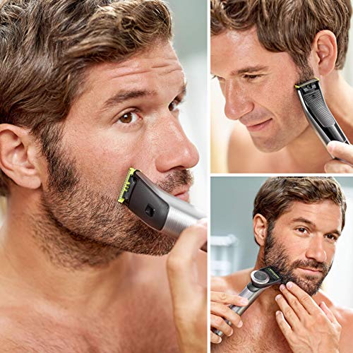 Philips QP6620/30 OneBlade Pro Cara y Cuerpo - Recortador de Barba Recargable con Peine-Guía para el Cuerpo, Peine de Precisión de 14 Longitudes, Base de Carga y Funda de Viaje