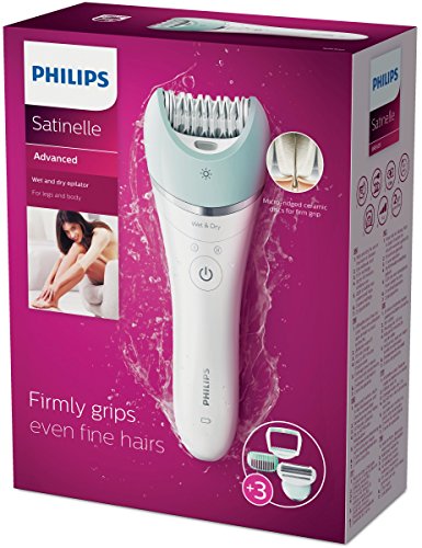 Philips Satinelle Advanced BRE620/00 - Depiladora Wet & Dry para mujer inalámbrica, 3 accesorios, verde y blanco