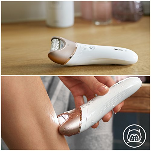 Philips Satinelle Prestige BRP586/00 - Depiladora para mujer, inalámbrica, 8 accesorios, cepillo facial, color rosa y blanco