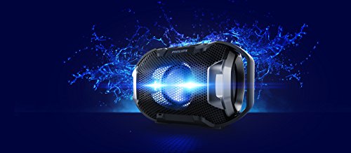 Philips SB300B/00 - Altavoz Bluetooth portátil inalámbrico (Luces LED, a Prueba de Agua IPX7 y Golpes, LED Multicolor), Negro