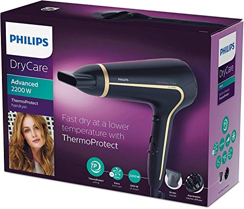 Philips ThermoProtect Ionic HP8232/20 secador Negro 2200 W - Secador de pelo (Negro, ABS sintéticos, Con agujero en la empuñadura para colgar, 1,8 m, 2200 W, 220-240 V)