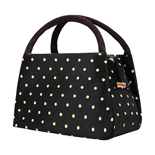 PHILORN Bolsa Térmica Porta Alimentos del Almuerzo Comidas Llevar Porta Alimentos Fiambreras Caja Herméticos para Trabajo y Colegio, Negro con Puntos
