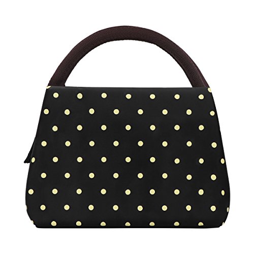 PHILORN Bolsa Térmica Porta Alimentos del Almuerzo Comidas Llevar Porta Alimentos Fiambreras Caja Herméticos para Trabajo y Colegio, Negro con Puntos