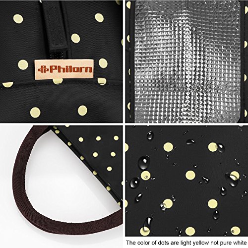 PHILORN Bolsa Térmica Porta Alimentos del Almuerzo Comidas Llevar Porta Alimentos Fiambreras Caja Herméticos para Trabajo y Colegio, Negro con Puntos