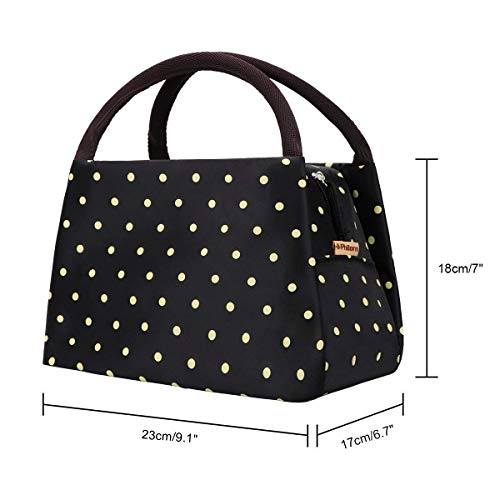 PHILORN Bolsa Térmica Porta Alimentos del Almuerzo Comidas Llevar Porta Alimentos Fiambreras Caja Herméticos para Trabajo y Colegio, Negro con Puntos
