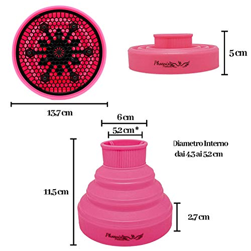 PHOENIX PRODUCTS - Difusor de Silicona Plegable Universal Portátil de Viaje para Secador de Pelo Profesional, Kit de Aceites Esenciales de Aire Caliente para Cabello Rizado Naturales