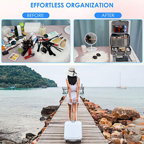 PHYSEN Neceser de Viaje Para Colgar, Neceser Impermeable con Asa, Organizador de Maquillaje con 4 Compartimentos y 1 Gancho Estable Para Mujeres, Hombres, Viajes, Almacenamiento en Casa